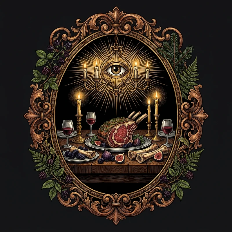 The Concordia Candlelit Communal Table & Butcher's Crest — French-NW Culinary Tarot Print