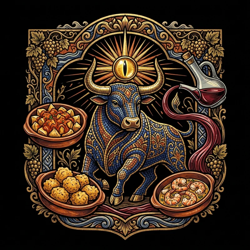 Russell Street Iberian Tapas Bull & Terracotta Cazuela — Spanish Mosaic Culinary Crest