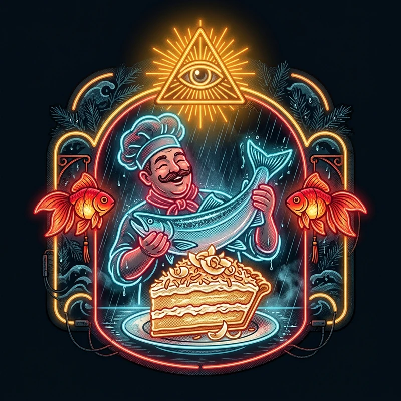 Belltown Ruby Neon Chef & Triple-Coconut Cream Pie — Seattle Culinary Tribute Sticker & Print