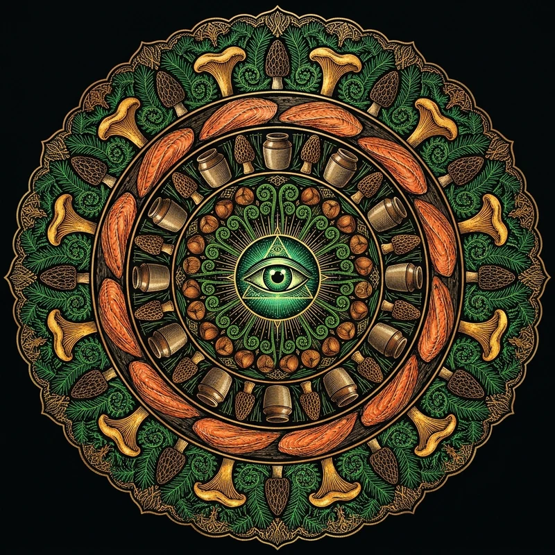 Cascadia Forager's Counter & Old-Growth Mandala — Pacific Northwest Botanical Art Print