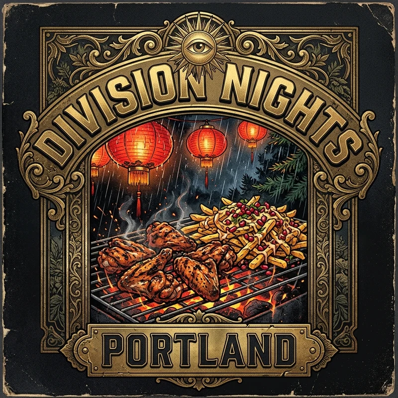 DIVISION NIGHTS PORTLAND — Vintage Gold-Foil Matchbook Art Poster & Sticker
