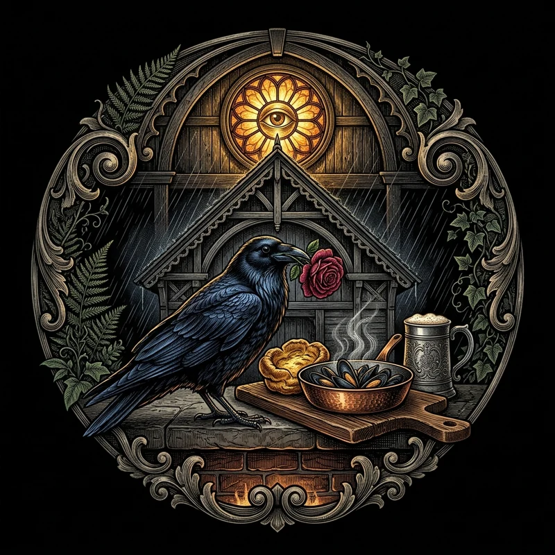 The Raven & The Crimson Rose of the 1883 Ladd Carriage House — Special Reserve Portland Art Print & Sticker
