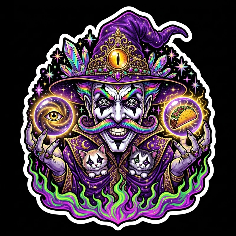 The Great Vorath-Lenko — Mystic Dark Carnival Illusionist & Crystal Orb Sticker & Print