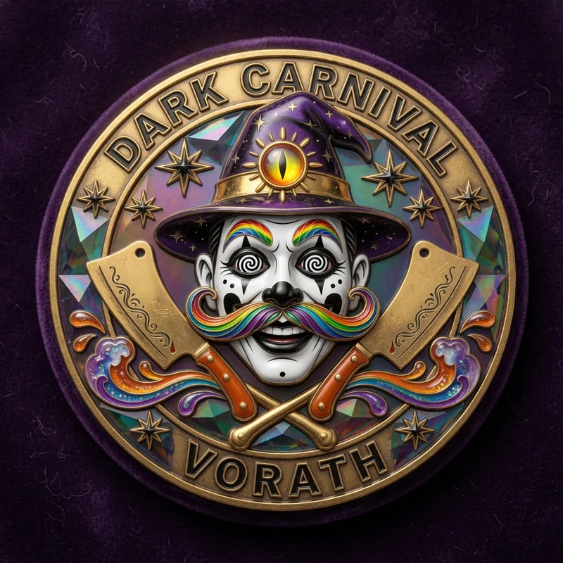 Dark Carnival Vorath — 24k Gold & Cloisonne Enamel Collector Medallion Pin & Sticker