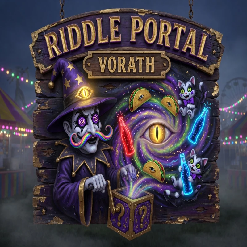 Riddle Portal Vorath — Carved Wood & Gold-Leaf Haunted Sideshow Marquee Sign