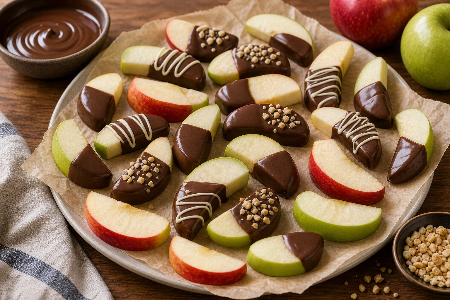 7. Chocolate-Dipped Apple Slices Photographic Plate