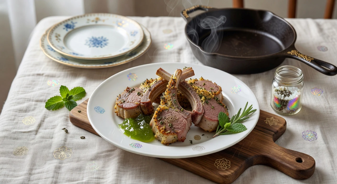 16. Rosemary-Crusted Lamb Chops with Mint Jelly Photographic Plate