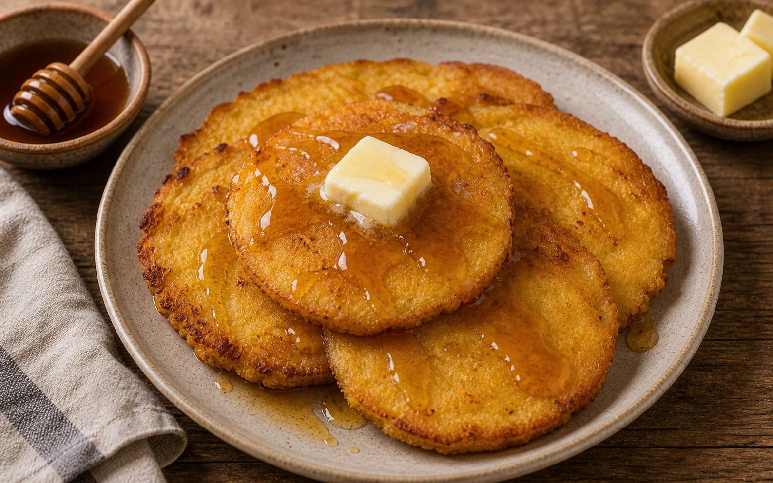 3. Colonial America (~1776) — Hoecakes with Honey Photographic Plate