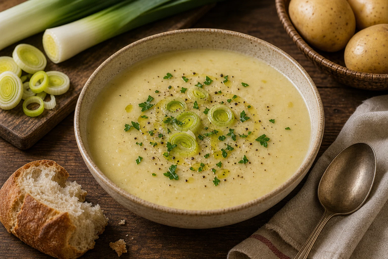 8. French Revolution (~1789) — Potage Parmentier (Potato Leek Soup) Photographic Plate