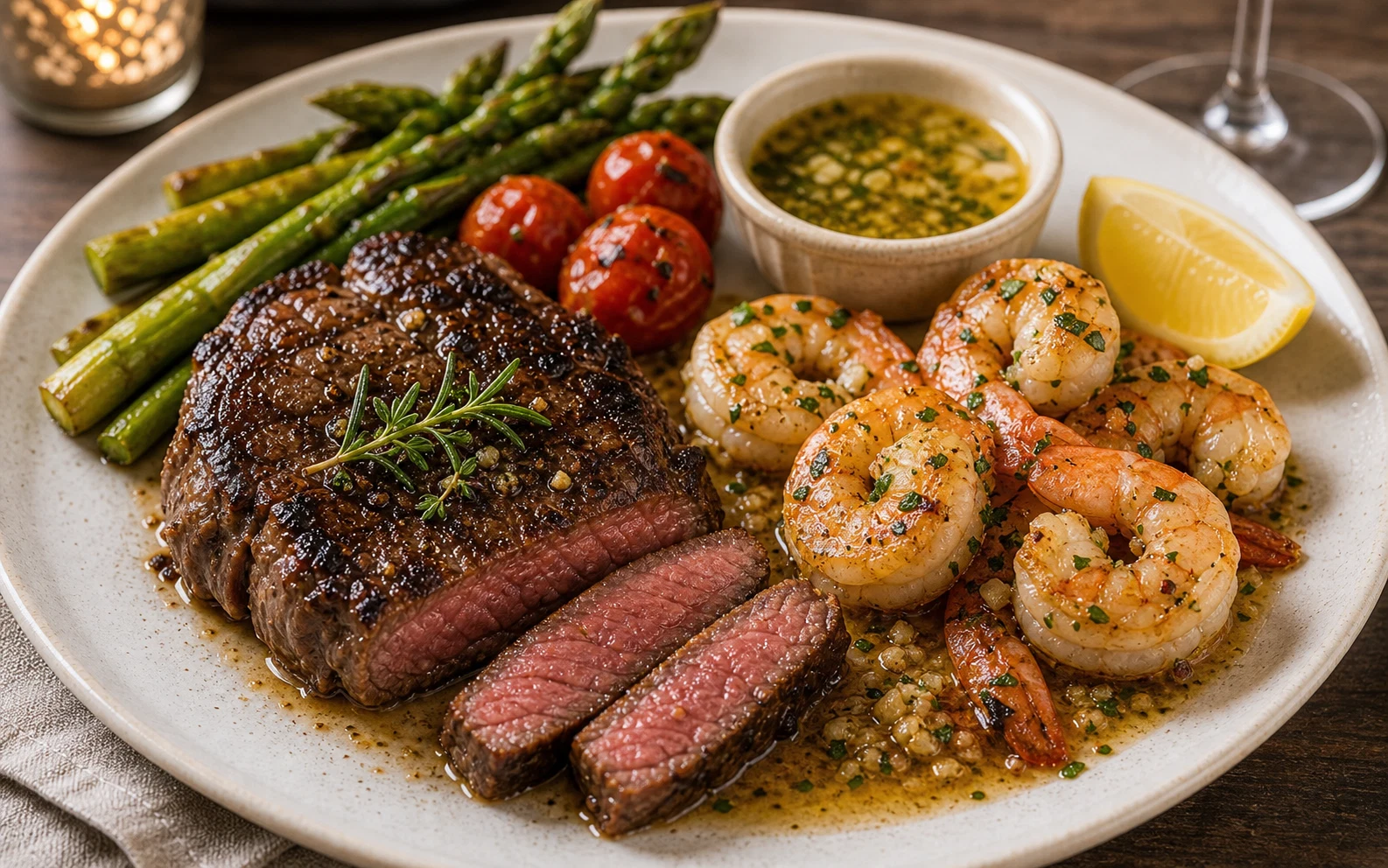 Recipe 1: Surf & Turf — Mini Ribeye & Garlic Butter Shrimp Photographic Plate