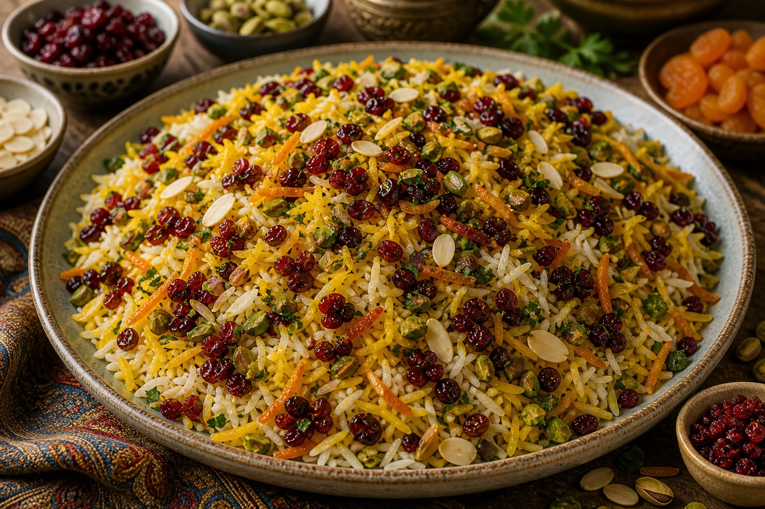 9. Silk Road (~800 AD) — Persian Jeweled Rice (Morasa Polo) Photographic Plate