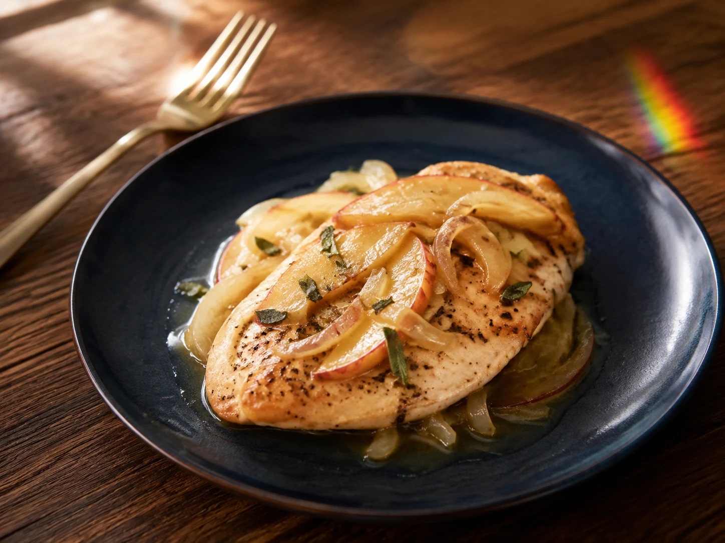 AI illustration of Sage Chicken Cutlets with Apple-Onion Pan Juices