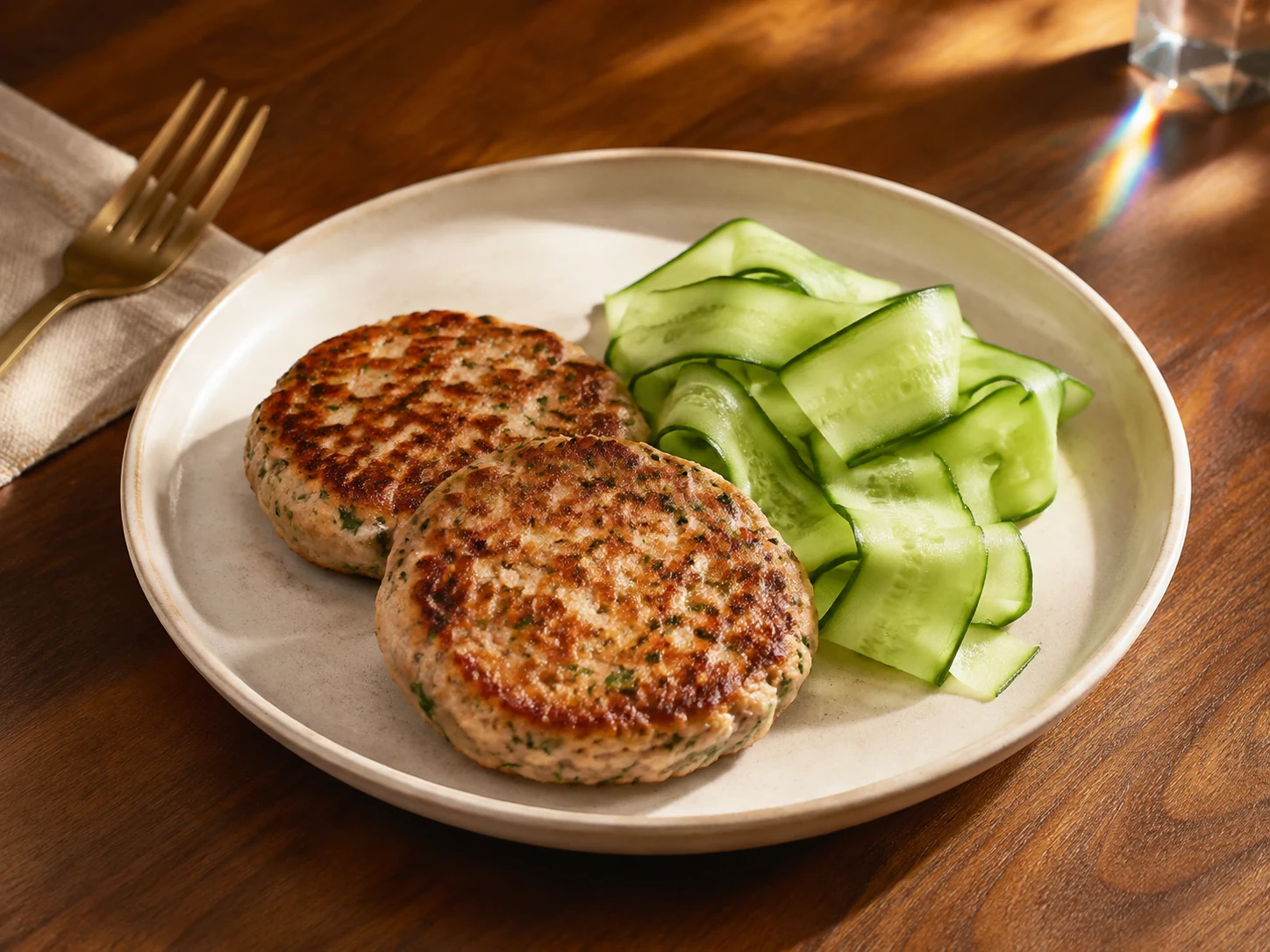 AI illustration of Parsley Turkey Patties with Cucumber Ribbons