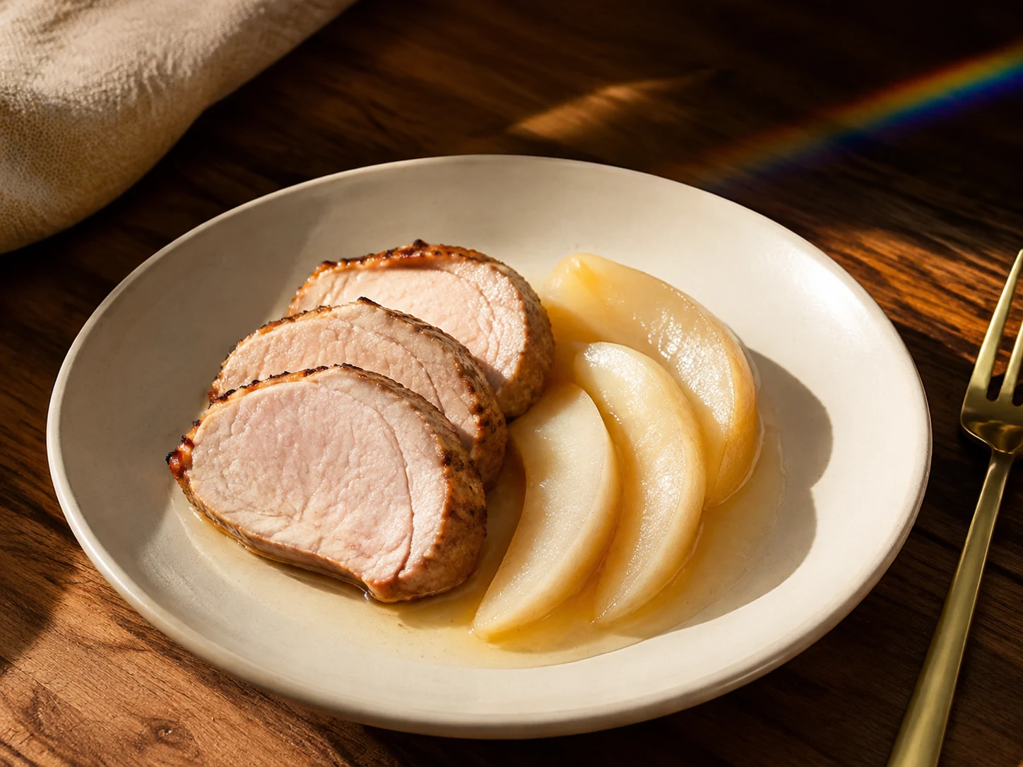 AI illustration of Ginger Pork Tenderloin with Warm Pear Slices