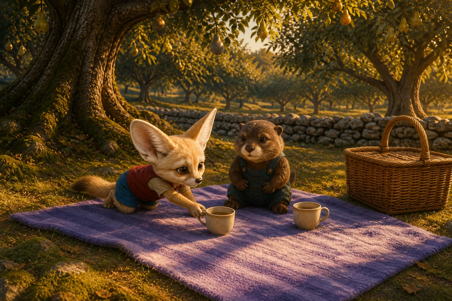 Nim slides his cup out of a narrow stripe of sunlight on the picnic blanket.