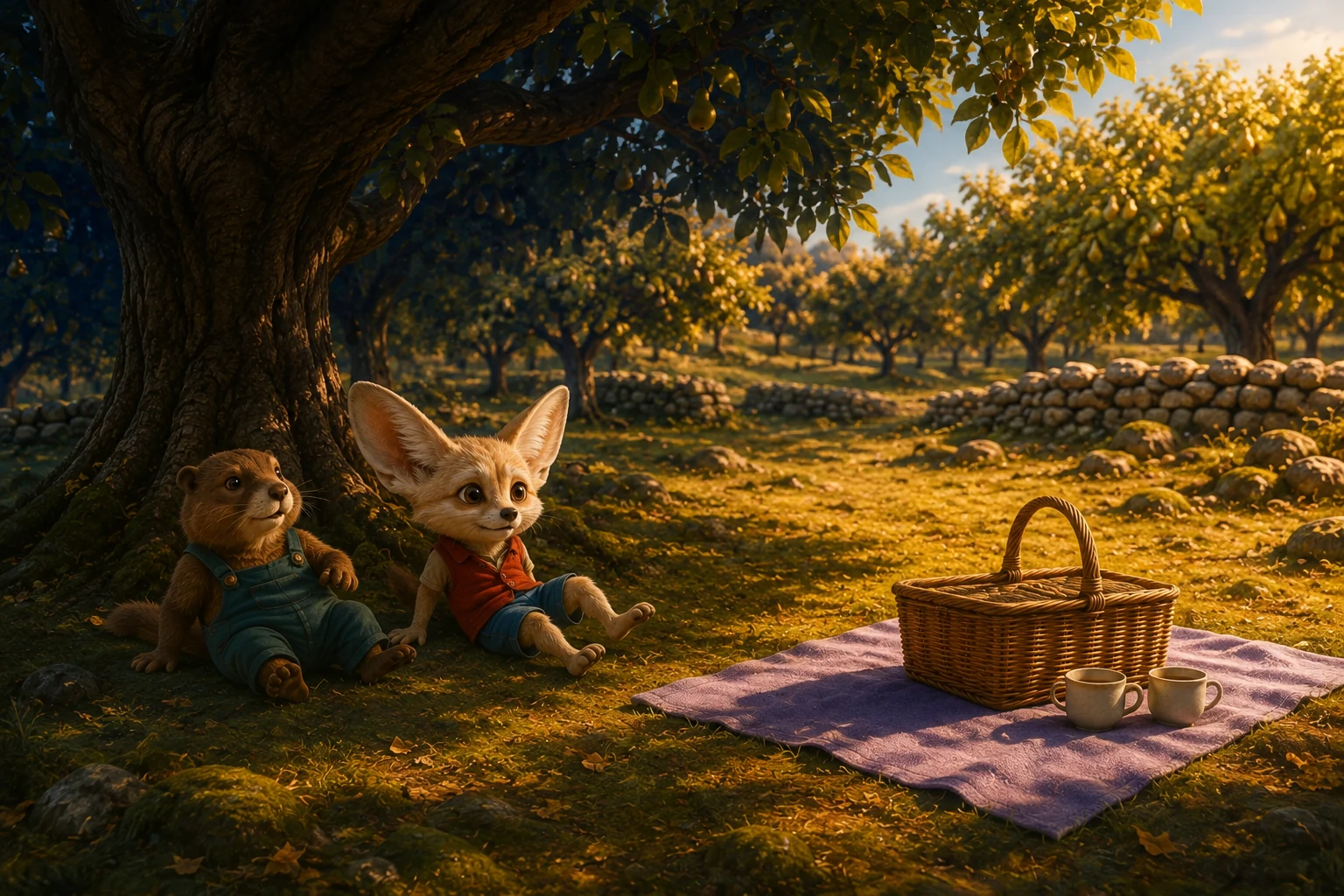 Nim and Roo scoot into the shade while their basket remains in a sunny patch at the front of the blanket.