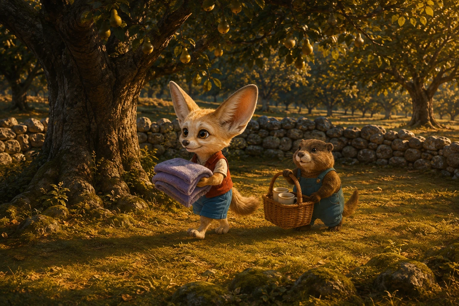 Nim and Roo carry the blanket and basket around the tree toward another patch of shade.