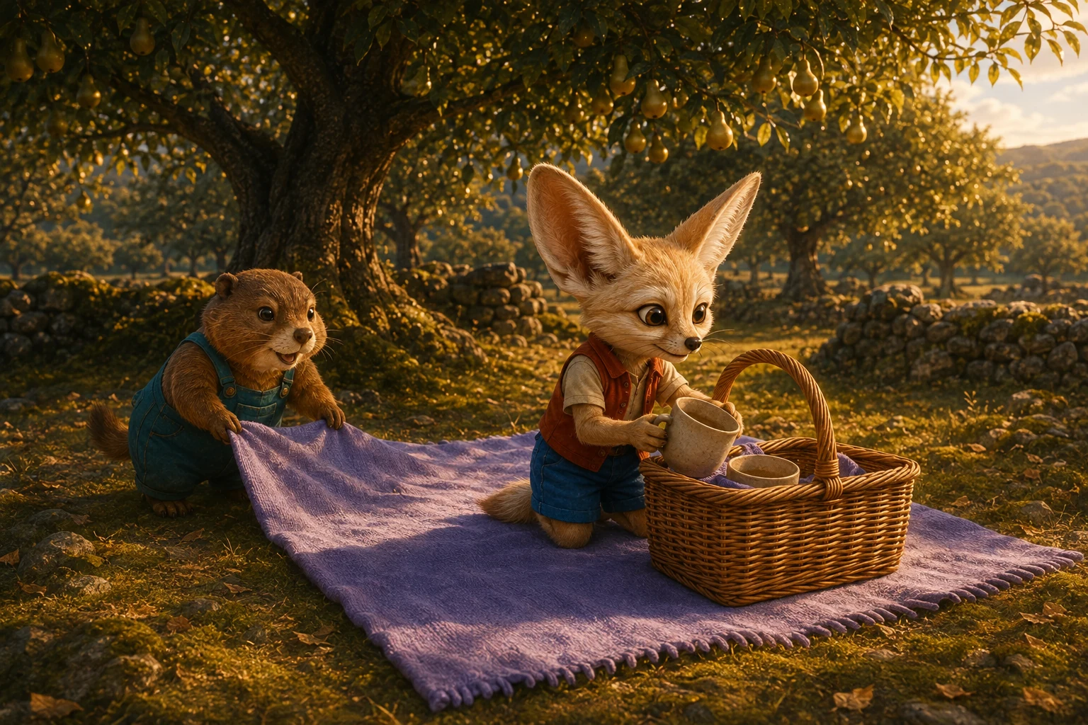Nim laughs and packs the cups as another sunbeam reaches the blanket. Roo lifts her corner to help move.