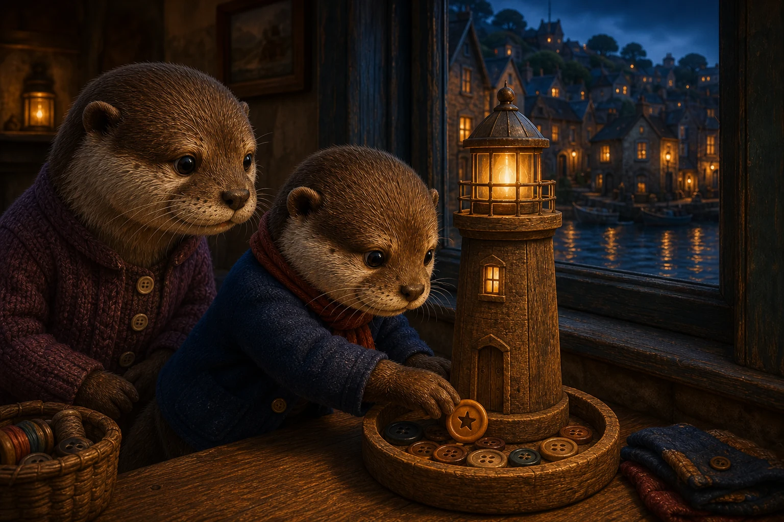 Moss sets the amber button in the brightest part of the lighthouse's tray and waits beside it.
