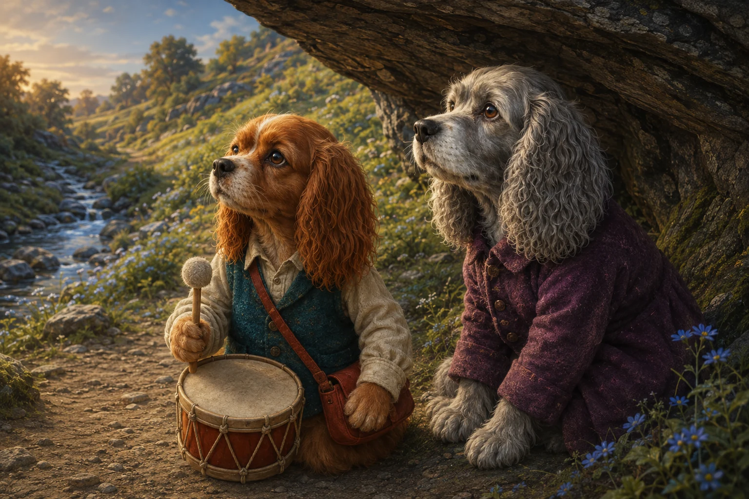 Boro holds the felt beater still beside his drum and listens with Nessa.