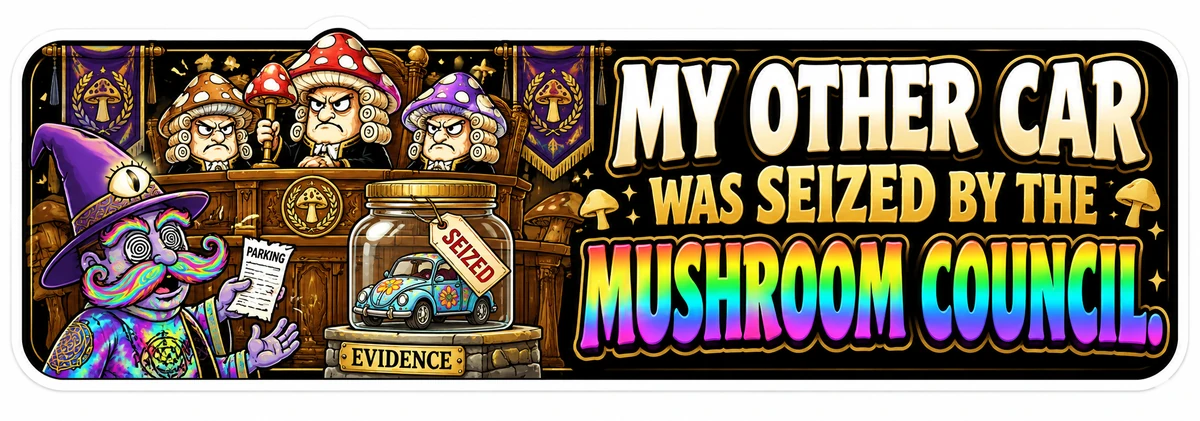 MY OTHER CAR WAS SEIZED BY THE MUSHROOM COUNCIL.