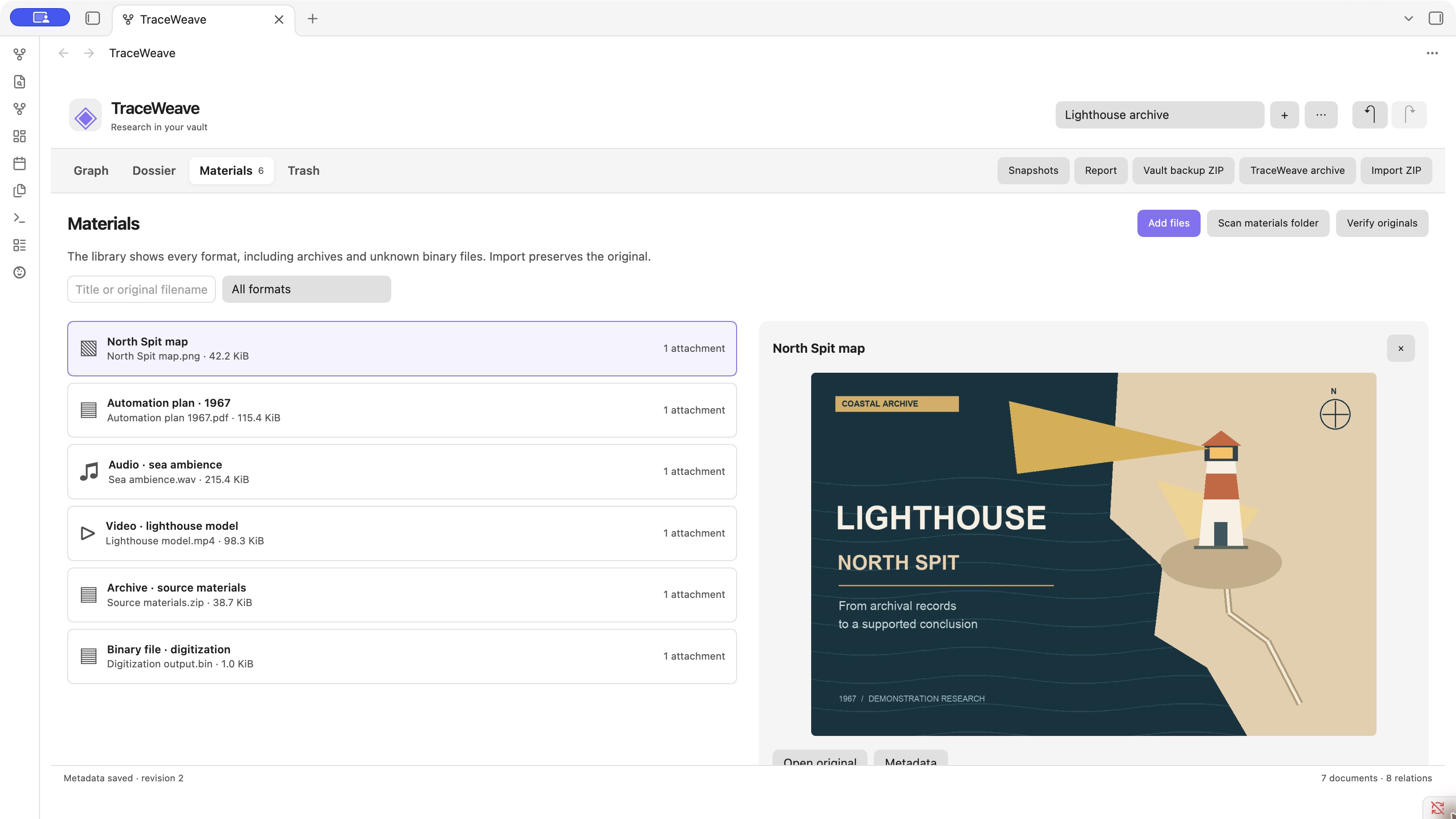 Research materials with English demonstration content in the light theme