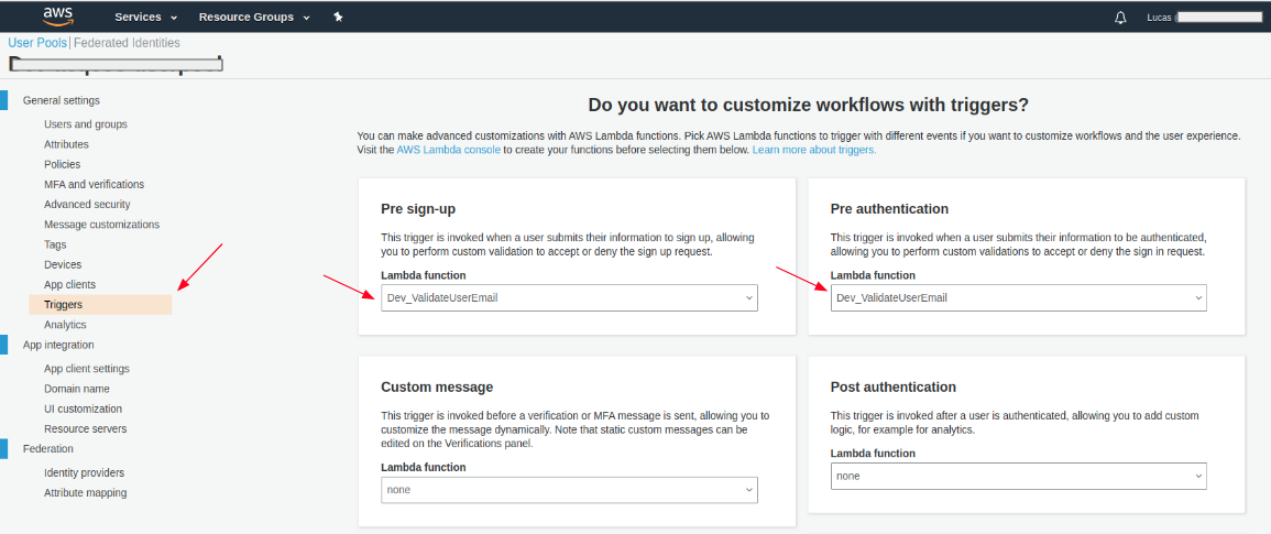 AWS Cognito User Pool Triggers