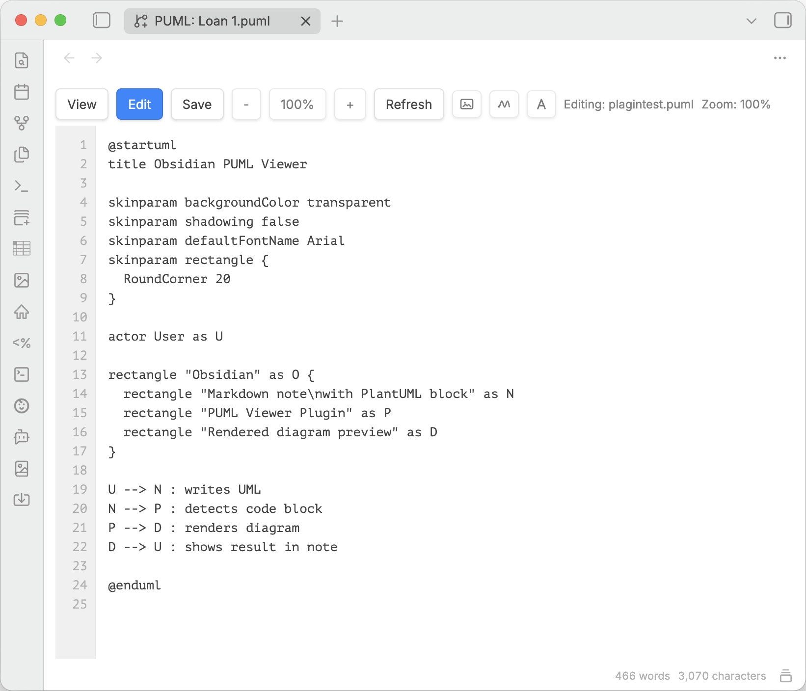 PUML source code editor inside Obsidian