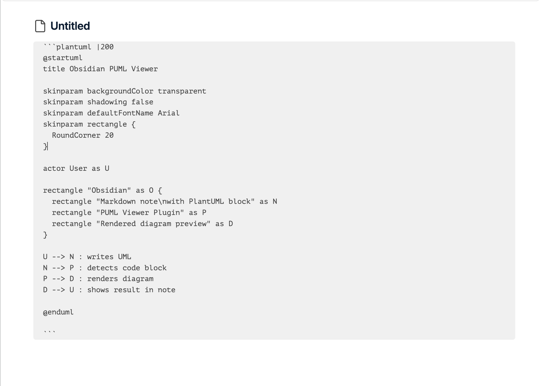 Rendered PlantUML markdown block in note preview