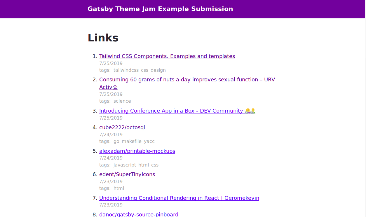 gatsby-theme-links screenshot