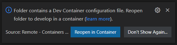 Visual Studio Code Dev Container notification example