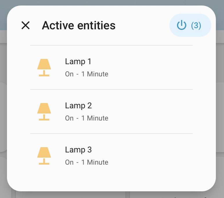 Orbit Status Badge active entities dialog