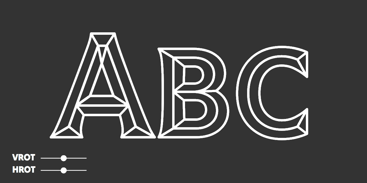 The letters ABC, shown in wireframe glyphs that tilt at various angles to produce the illusion of 3D shapes.