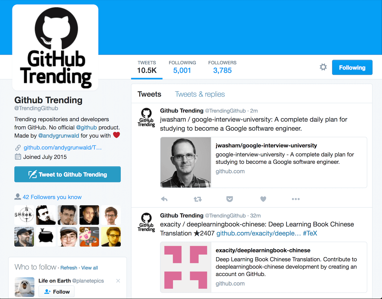 @TrendingGithub twitter account