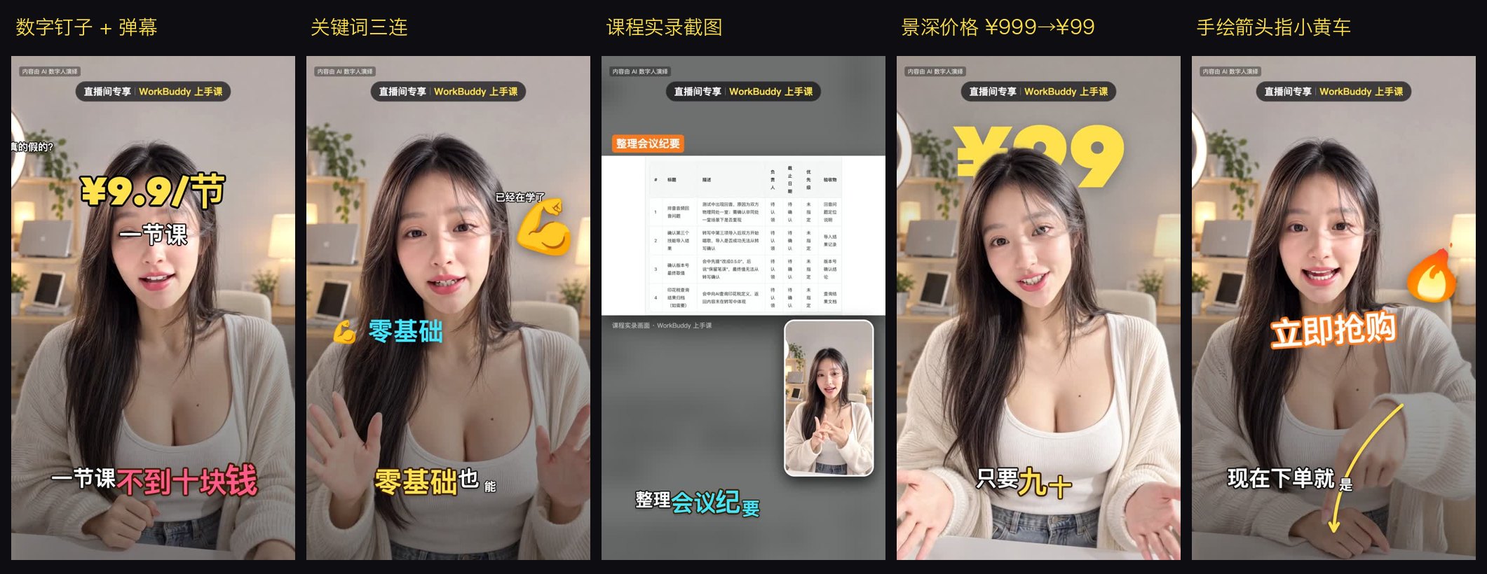 The 5 segments of the livestream ad and the packaging used in each