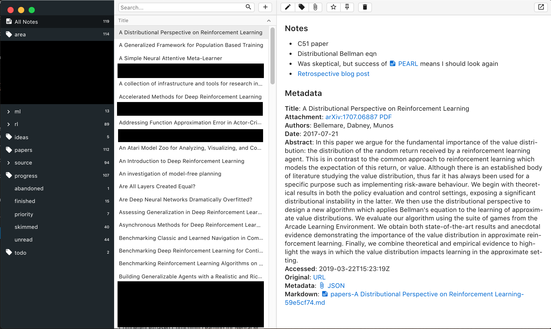 Screenshot of Notable with an imported paper