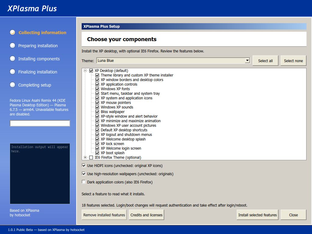 Setup component selection, rendered in safe preview mode
