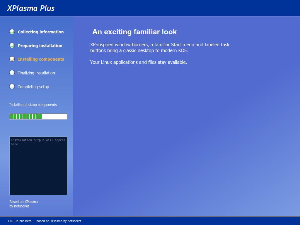 Setup progress layout, rendered in safe preview mode