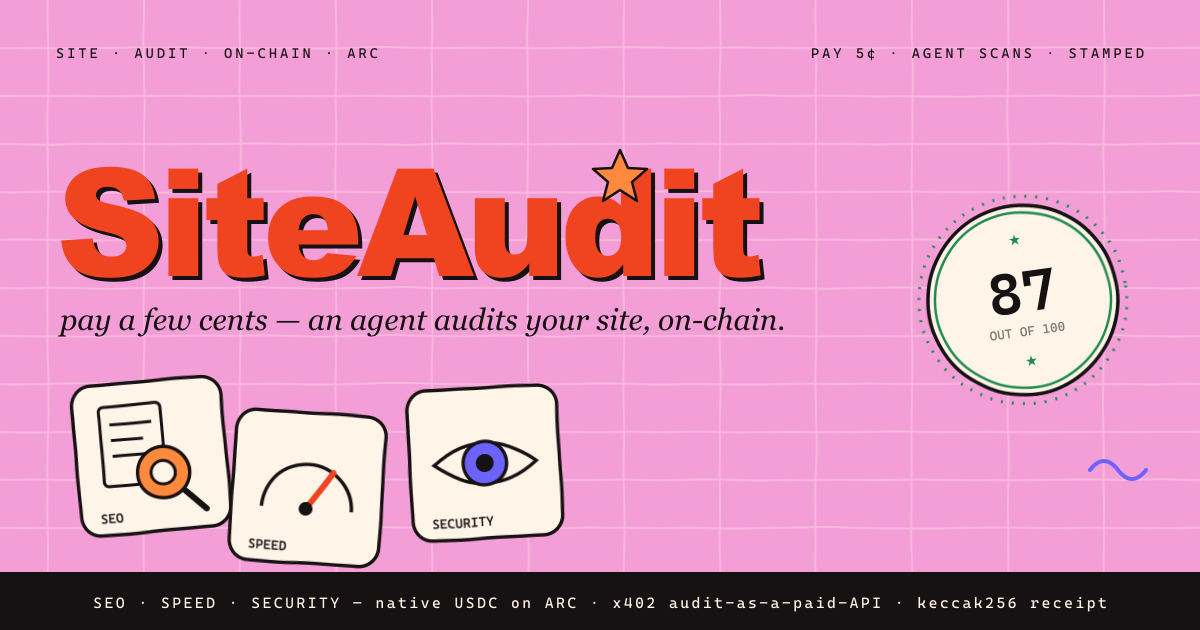 SiteAudit — 支付几分钱,让一个 agent 在链上审计你的网站