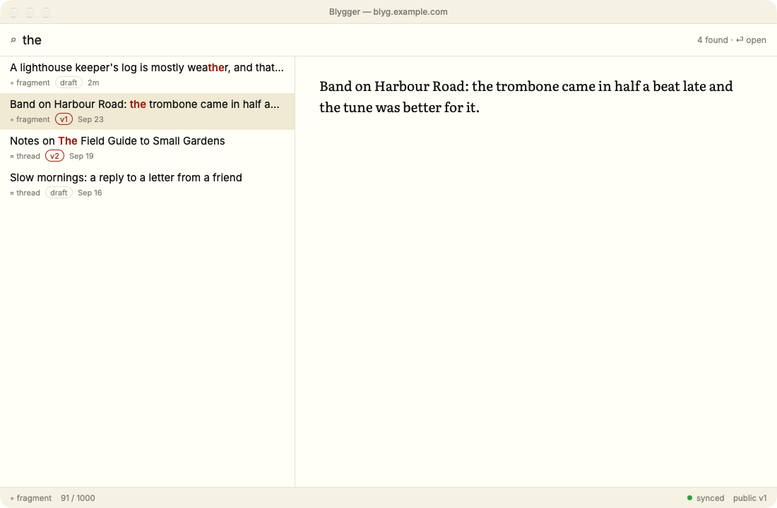 Blygger Desktop, light theme