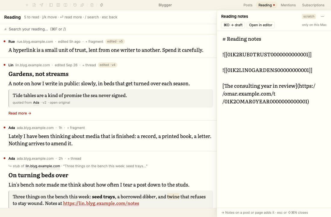 The notes drawer over the stream