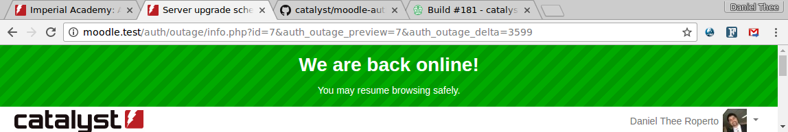 The warning bar once the outage has ended.