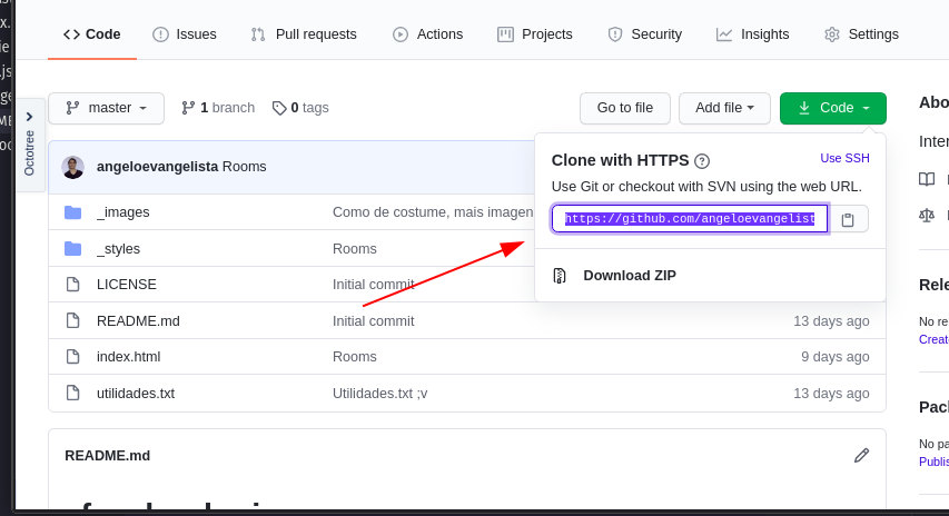 Copiando link do repositório