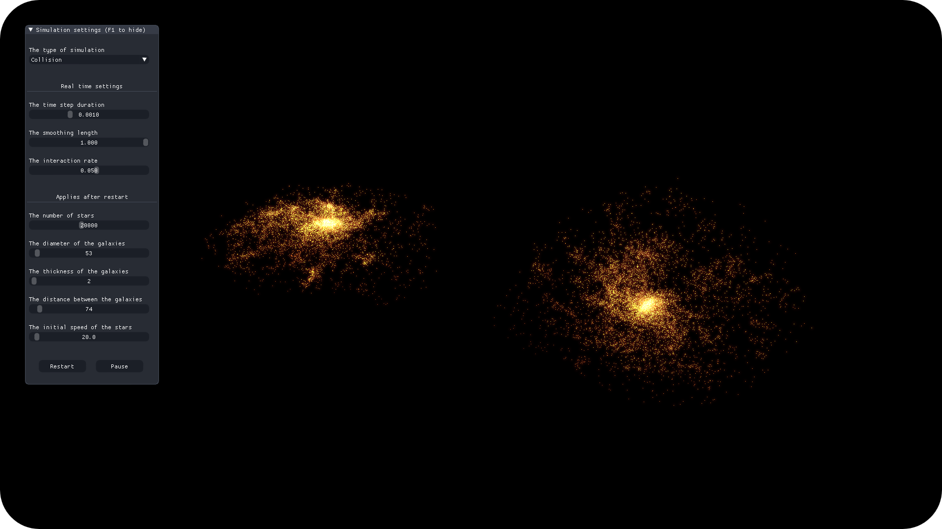 colliding galaxies simulation