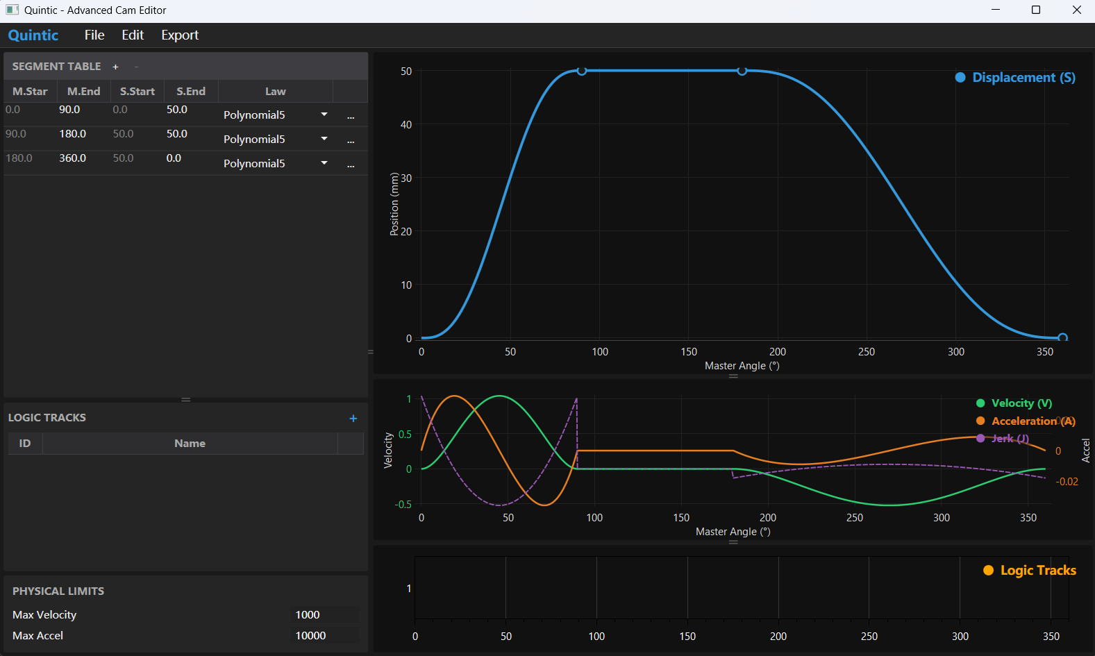 Quintic Cam Editor Screenshot