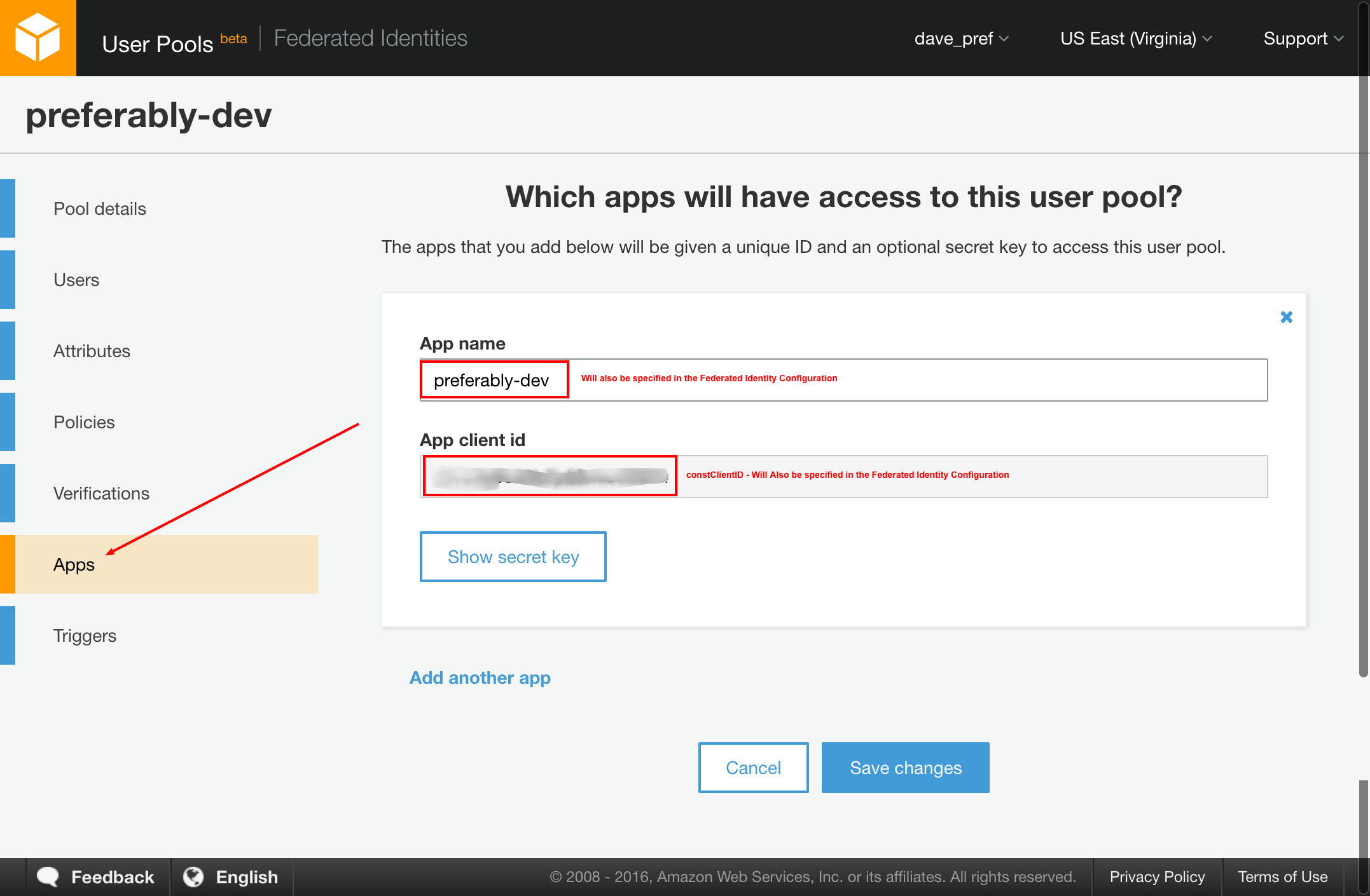 User Pool Client ID