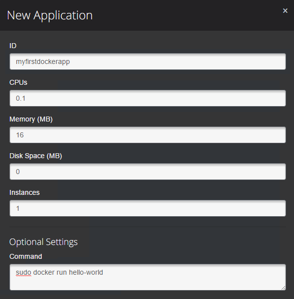 Image of setting up docker application in Marathon