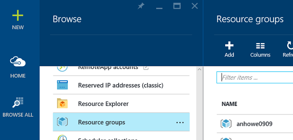 Image of resource groups in portal