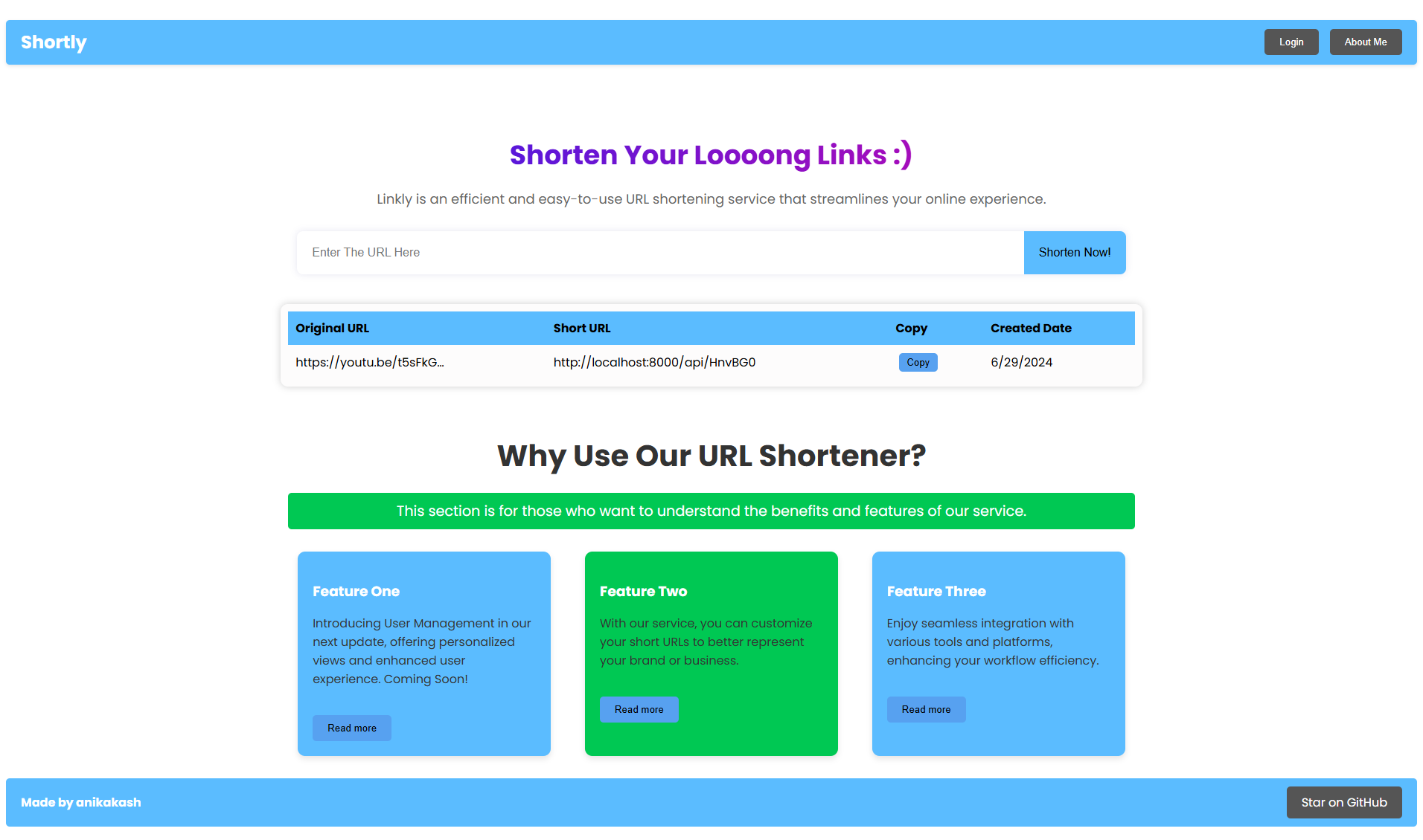 Shorten URL UI