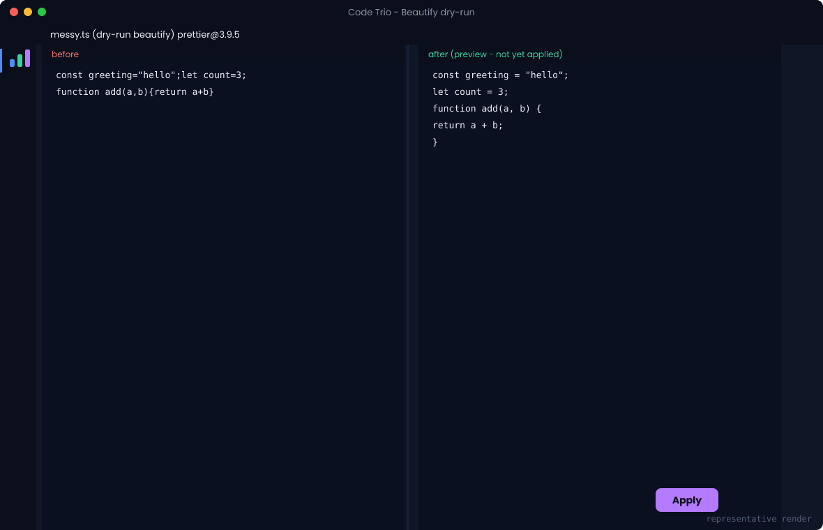 Beautify dry-run preview